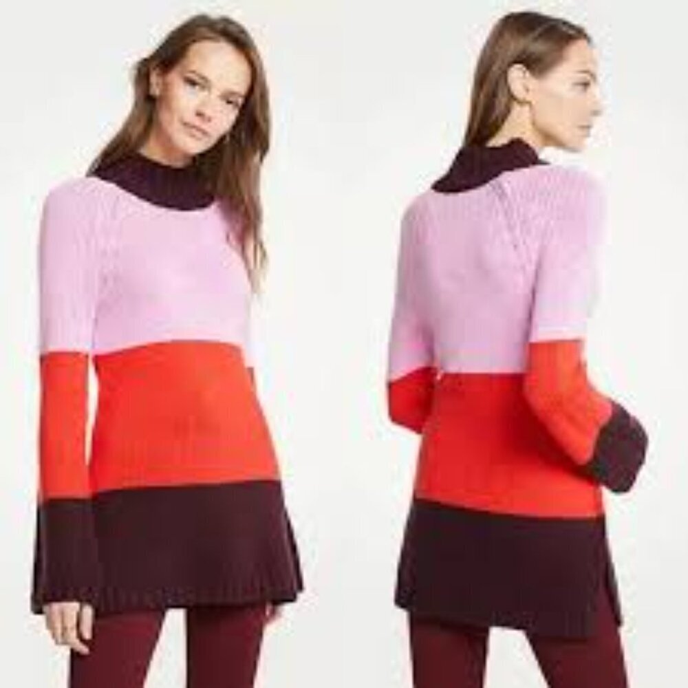 Ann Taylor Colorblocked Mockneck Tunic Sweater Size Small Women's